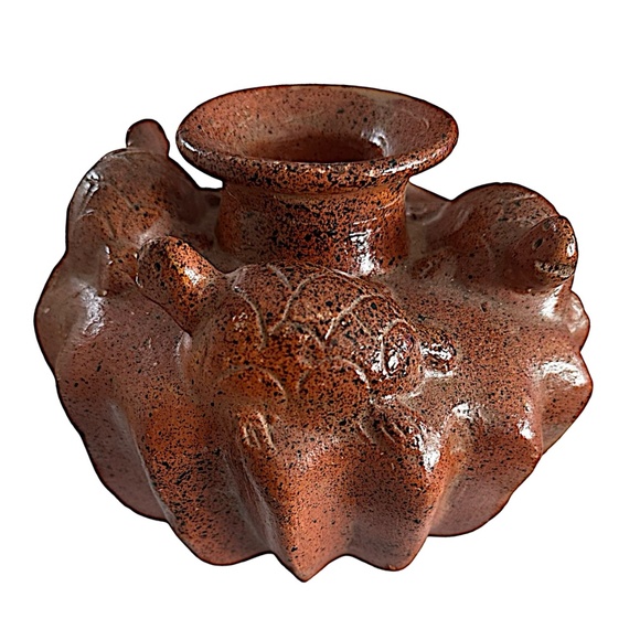 RARE Vintage Red Clay Four Perpetual Turtle Figures Pot Vase 6”x7” - Picture 3 of 6